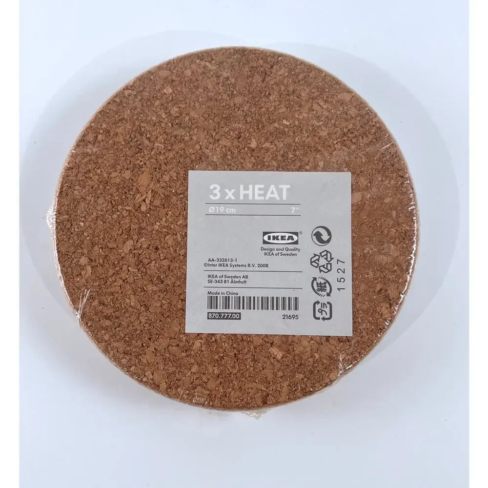 IKEA Cork Trivet Set (3) 7” Round Hot Pot Pads Heat Resistant Kitchen